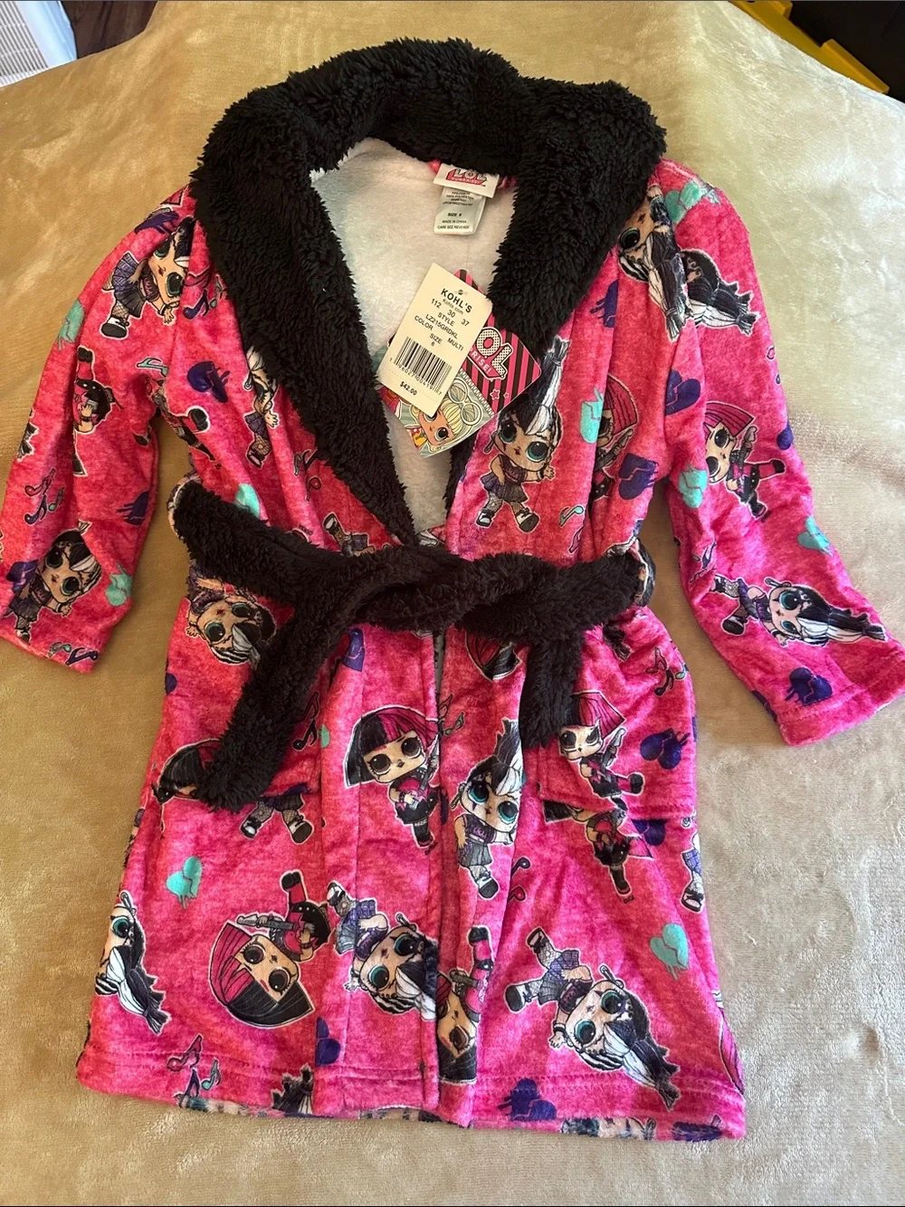 L.O.L. Surprise! Hot Pink Plush Kids Robe with Black Trim